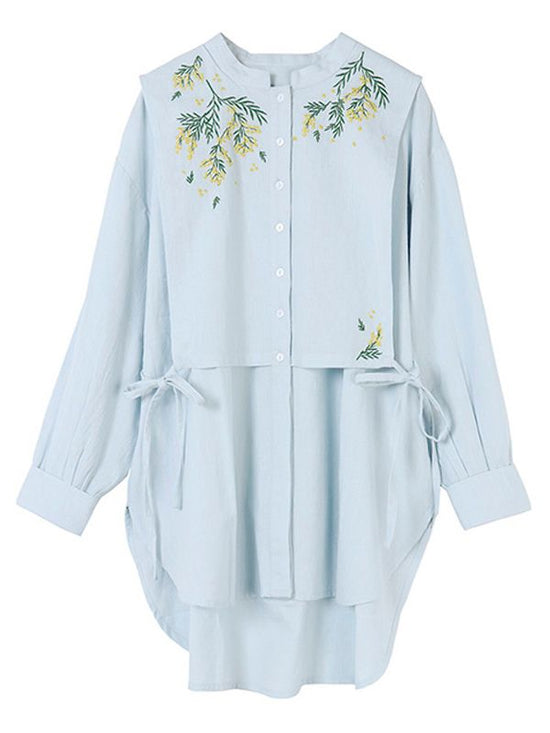 Mimosa Embroidered Cotton Linen Long Shirt (3 colors)