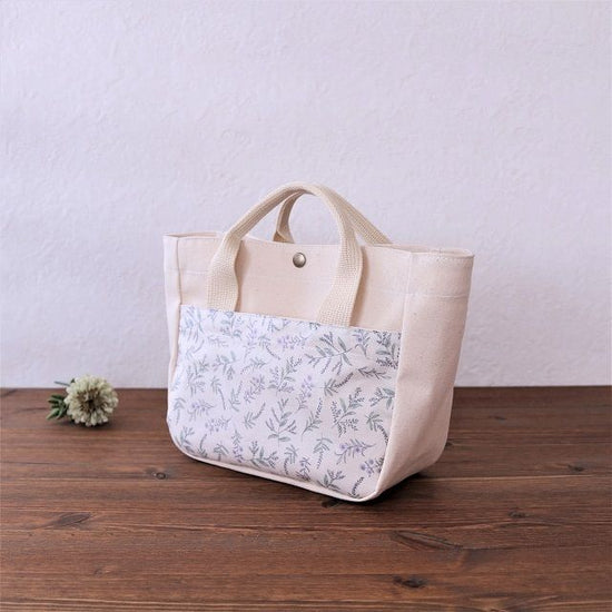 Canvas tote bag pouch (wide gusset) natural small flower