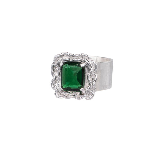 Silver925 Chain Frame Ring (Emerald Glass)