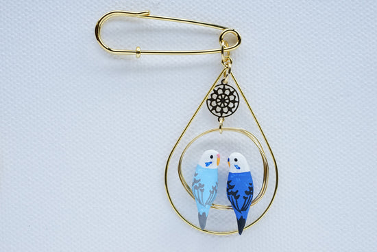 Two Budgies (Blue and Light Blue) Brooch