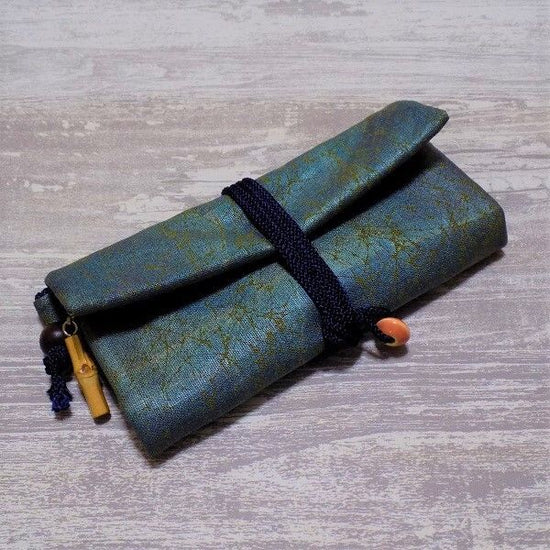Kyoto, special edition, rolled bag, cotton, pongee style, green ground, mixed foil and blue shell foil