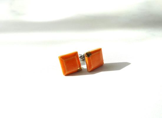 Kotsubu Ceramic Pierced Earrings Square Orange