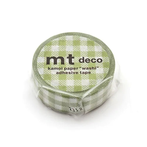 mt Masking Tape – Stripe Gingham Check, Light Moss Green, 15mm×7m