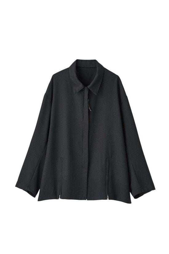 High End Design Slit Wool Shirt Jacket/Black