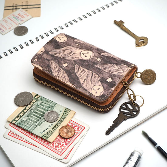 Key Wallet [ Mini Wallet + Key Case ] (Holy Owl) Genuine Leather Compact Owl