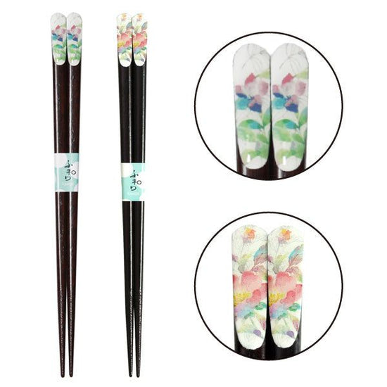 HANATSUMI / HANAMISAKI Tenpou Chopsticks 21cm 2 kinds of single Chopsticks (Bellflower and Peony)