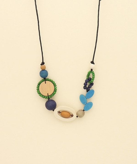 Wood mixed parts necklace A24WPN037BL