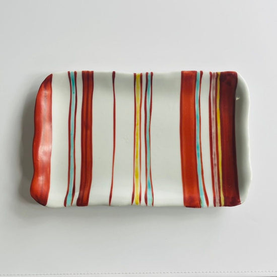 [Tada Tetsuo] Rectangular dish with striped pattern