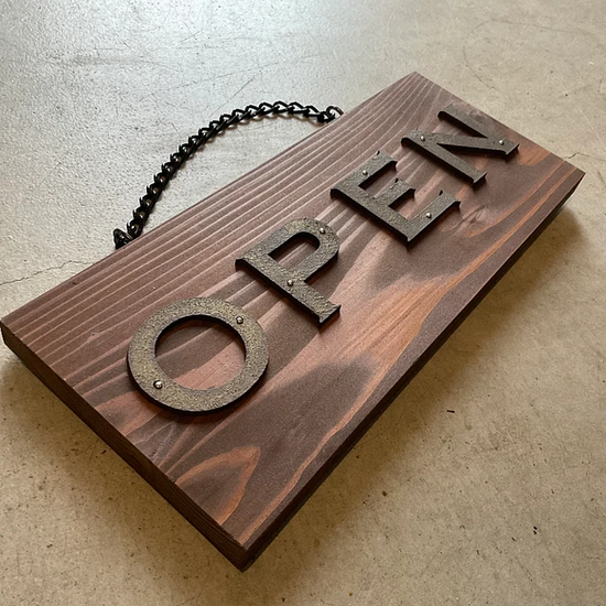 OPEN CLOSED Sign with Letters Brass Style Aged Antique with Vertical and Horizontal Layout