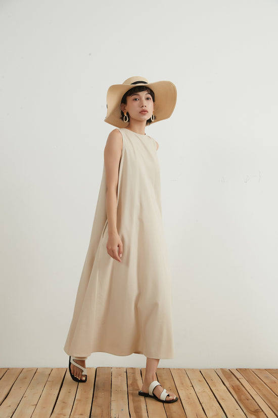 LINEN MIX FOLD BACK DRESS