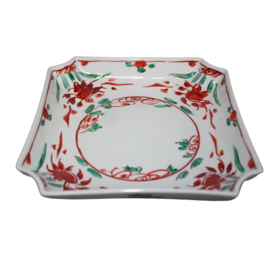 [Eisyou] Kuresu red glaze, corner cutout six-sun square bowl