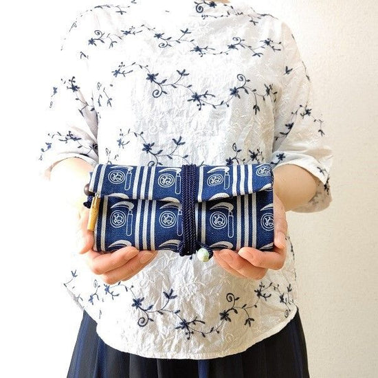 Kyoto Michu Purse Roll Bag Made of denim navy blue Kamawanu, silver