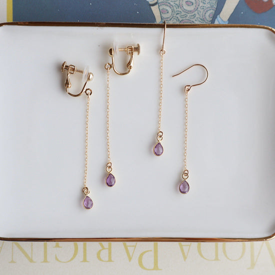 Pink amethyst charm long pierce/earring