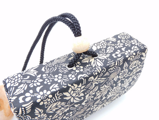 Cigarette Case (Box-Shaped) Straw Bag, Black/White, Peony and Phoenix Pattern