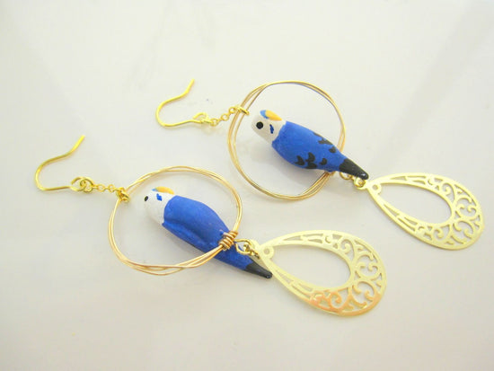 Budgies (Blue) Pierced earrings with Drop earrings and Clip-on earrings
