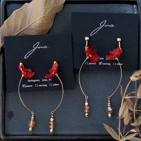 Autumn cherry blossom Pierced earrings/Clip-on earrings on Mino Washi