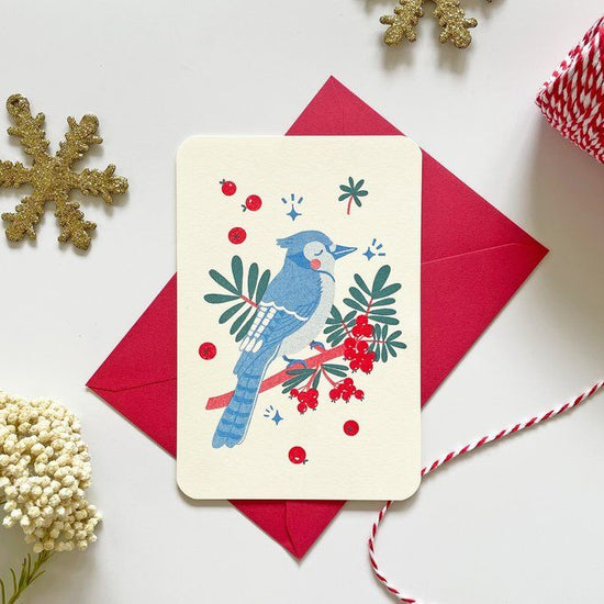 Winter Greeting Card Envelope Set - Blue Bird Blue Jay