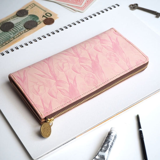 L Shaped Zipper Long Wallet (Feminine Tulip) All Leather Women