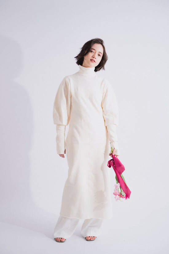 Volume Sleeve Vintage Mini Lined Dress (IVORY)