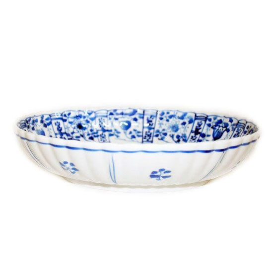 [Eisyou] 9" Oval Bowl with Design of Grass and Flowers (Limited Edition)