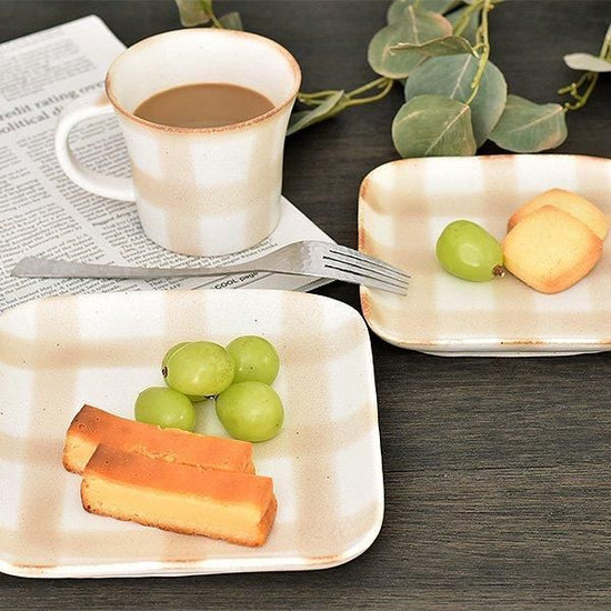 Honoka Brown Plate (Large) White Western Tableware, Bread Plate, Square Plate, Made in Japan, Minoyaki, Cafe Style, Fashionable, Modern