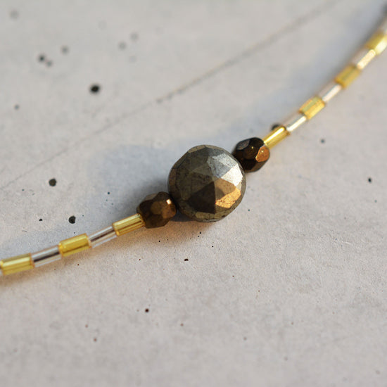 Neckless -Vintage Grass Beads & Pyrite