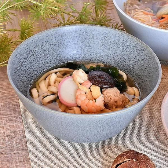 Cuisine Glazed blue rice bowl, blue type, Western tableware, round bowl, made in Japan, Minoyaki, stylish, modern.