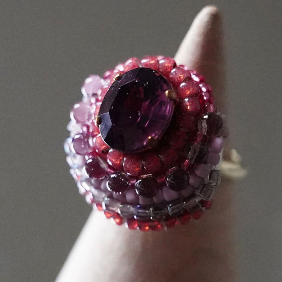 Chatty ring 96 free size bead embroidery ring purple burgundy