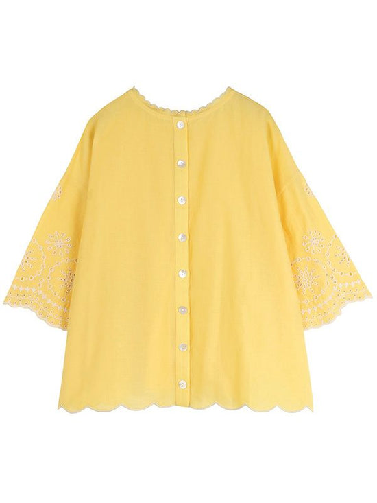 Chiffrey Embroidery Cotton 2-way Blouse (3 colors) [Expected to arrive in early May].