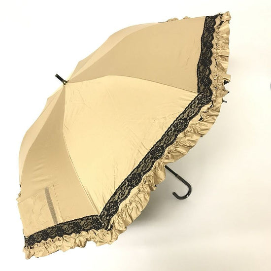 Short Wide Umbrella Heat-Shielding & Fully Shading Ruffled Hem & Lace Sunshade Umbrella Black Coated Back