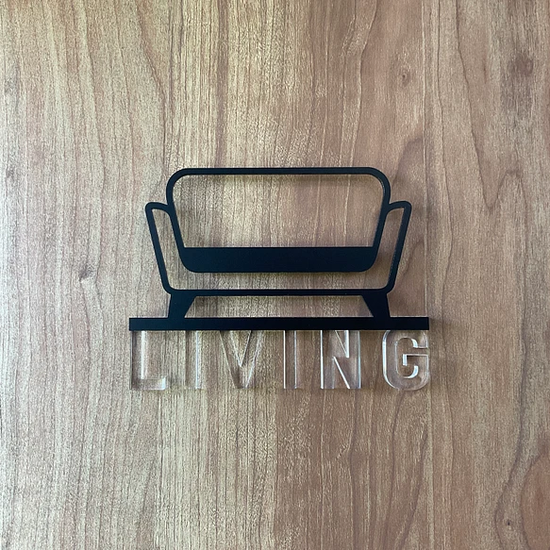 Room Sign LIVING 3D Icon for Door Clear Lettering