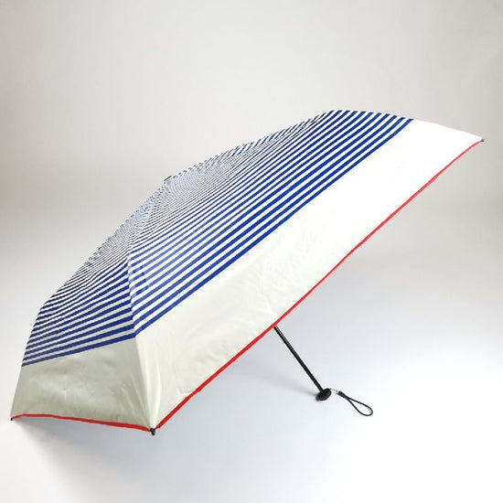 Flying Carbon Umbrella Marine Stripe Pattern Extremely Lightweight Folding Umbrella for Sunny Weather Black Lining Coated