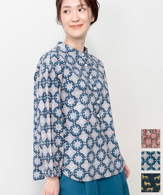 IROIRO block print cotton blouse 24W068