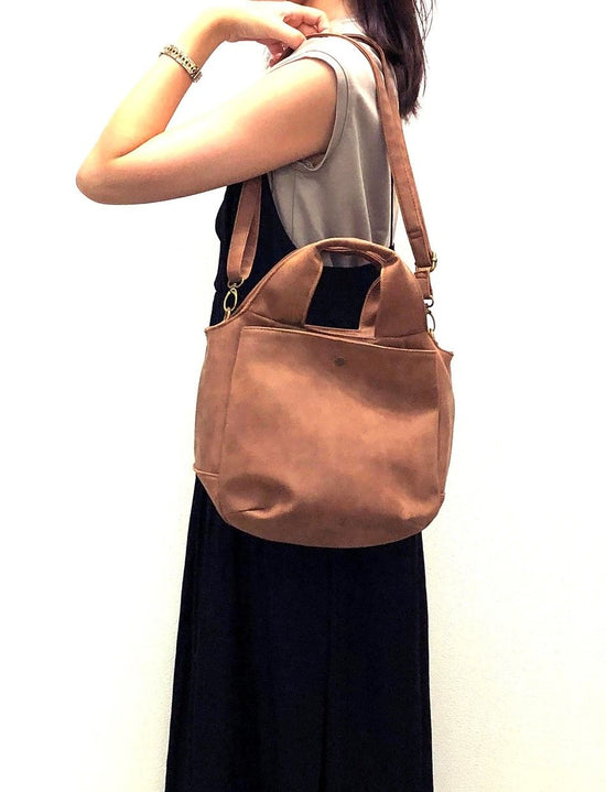 Matte Synthetic Leather 2-Way Handbag