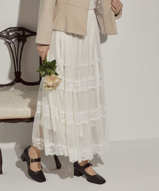 Lace-Switched Tulle Tiered Skirt / AN ANOTHER ANGELUS [51BG03q006].