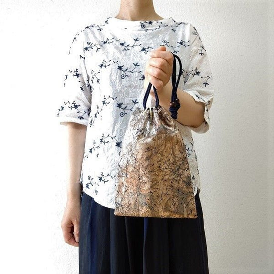 Kyoto Cotton Oxen, dark blue ground, iridescent foil, cotton foil, Shingen bag, silver-colored.