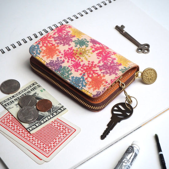 Key Wallet [ Mini Wallet + Key Case ] (Lace Flower) Leather All Leather Compact