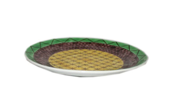 [Eisyou] (Lu) Blue Handled Kutani-style Geometrical 7-size Dish (set of 5)