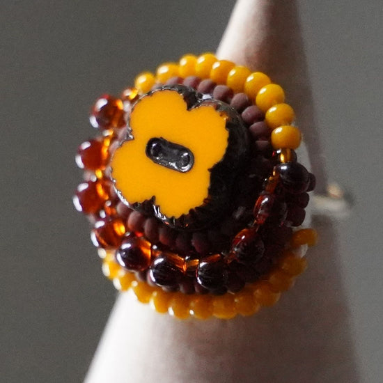 Chatty ring 116 free size bead embroidery ring colorful orange cape ring multicolor