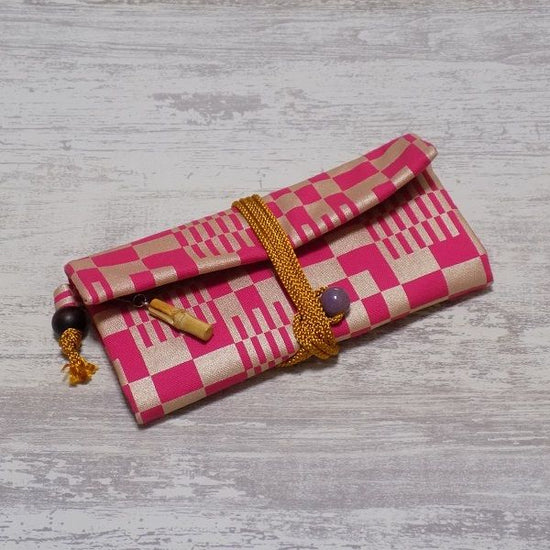 Kyoto Dogu Purse Cotton Ox Dark Pink Roll Bag Checkered Medium Color