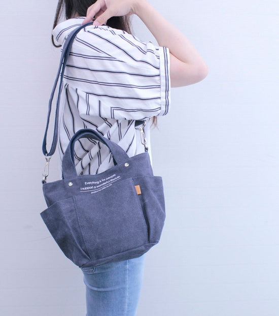 Canvas 8-pocket 2-way Handbag