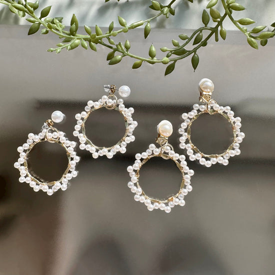 Pearl Braided Hoop Pierced earrings, Clip-on earrings
