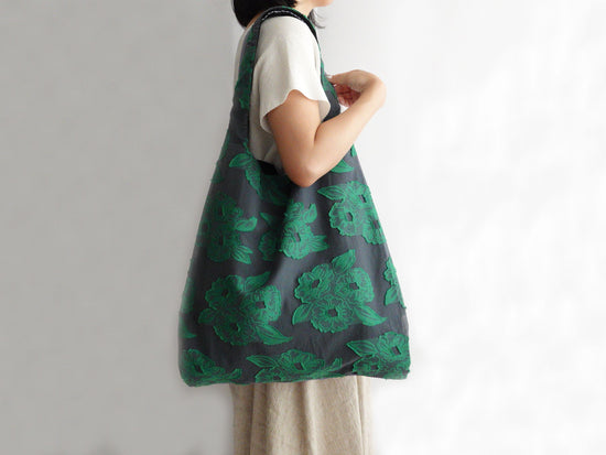 TWINS bag <L> [Green Flower × Blue Stripe]