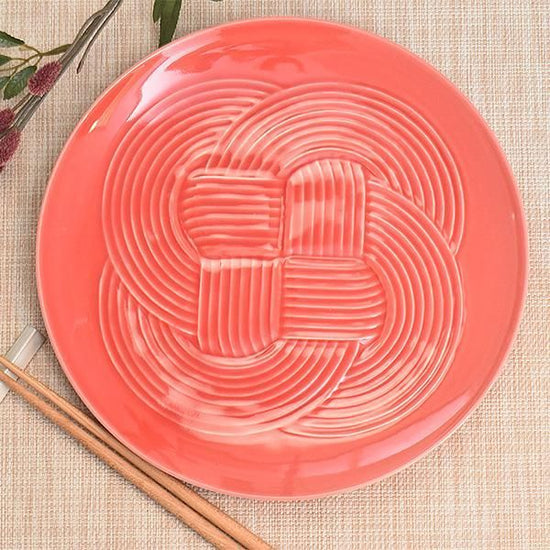 Aka Yui Large Dish, red type, Japanese tableware, round large dish, made in Japan, Minoyaki