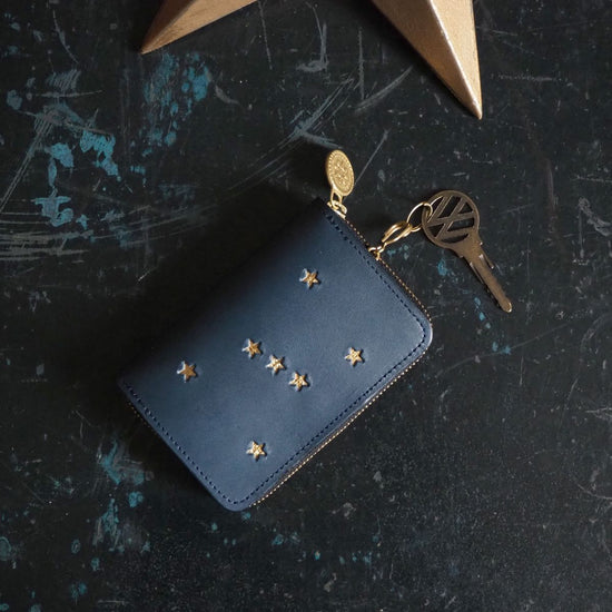 Key Wallet [ Mini Wallet + Key Case ](ORION Night Blue) Cowhide Compact Star