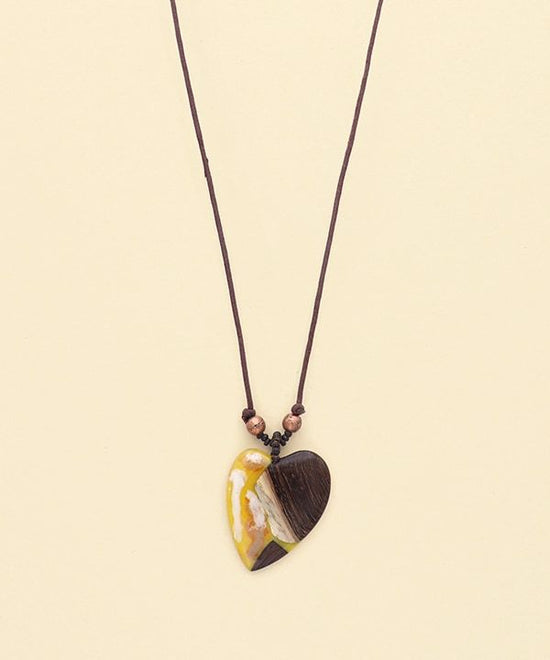 Wood Resin Heart Top Necklace A24WPN128BR