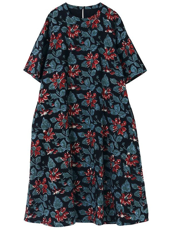 Oriental Flower Block Print Dress (2 colors)