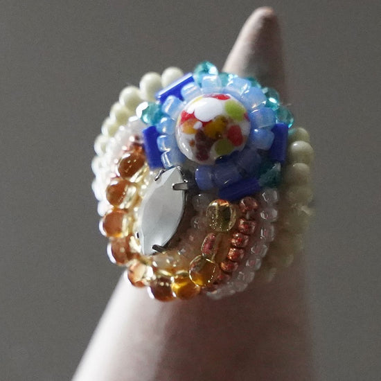 Chatty ring 86 free size beads embroidery ring colorful multicolor