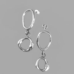 silver950 melt double circle silver pierced earrings resin Clip-on earrings modifiable shaking mode