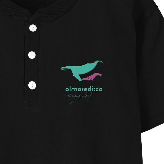 Open-end henley neck t-shirt black "Humpback whale parent-child bond"